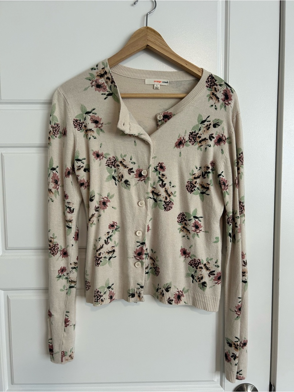 orange creek Cream Floral Button-Front Cardigan - Women's